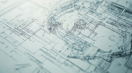 Wooden drafting desk filled with architectural blueprints and planning materials
