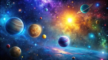 Obraz premium Vibrant night sky filled with twinkling stars and colorful planets , night