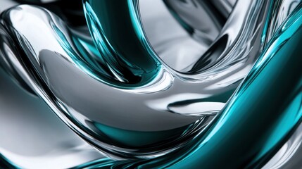 Futuristic metallic gradient with silver and teal hues creates an abstract flowing pattern