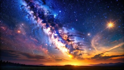 Fototapeta premium Stunning sky background with vibrant Milky Way and twinkling stars at night , sky