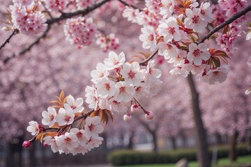 Obraz premium Breathtaking Cherry Blossom Blooms against Vibrant Spring Landscape