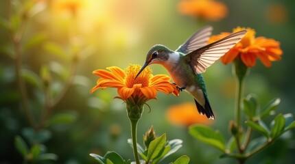 Naklejka premium Hummingbird sipping nectar from a bloom