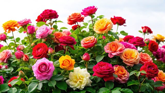 Blooming Rose Bushes Isolated on White Background