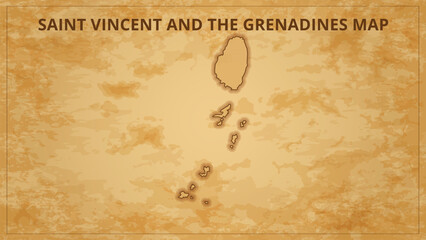 A Vintage Map Depicting the Borders of the Saint Vincent and the Grenadines. Saint Vincent and the Grenadines map with federal states in A vintage map based background
