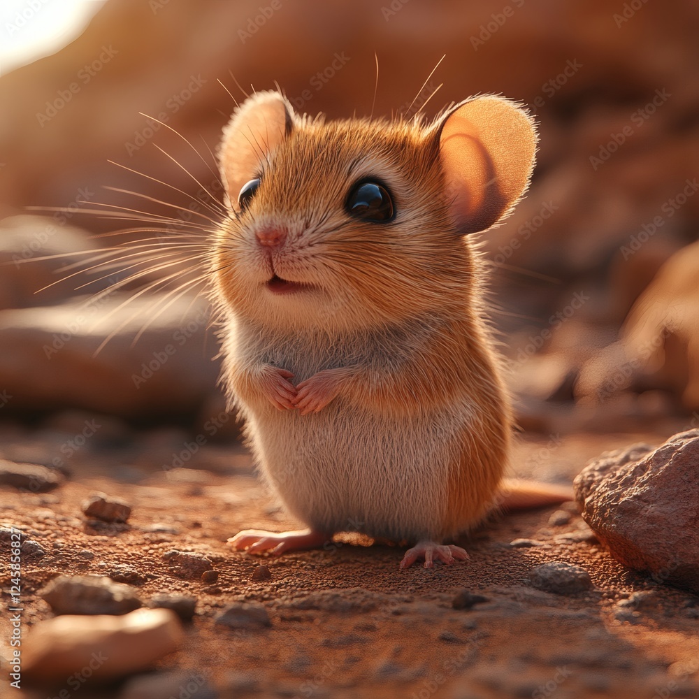 Aufkleber small brown mouse standing on a rocky surface on mars the mouse is looking up at the camera with its