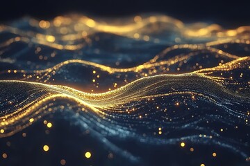 Luxurious Golden Particle Burst: Sparkling Festive Background with Shimmering Lights, Perfect for Holiday Designs, Elegant Presentations, and Glamorous Event Invitations. Ideal for adding a touch of  