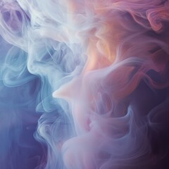 Close up of blue and pink smoke swirls with ethereal pastel diffusion in soft focus background