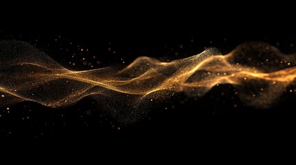 Fototapeta premium Dynamic waves of glowing information particles flow in synchronized motion on a completely black background.