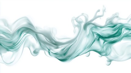 Fluid teal and white ink swirls on white background. artistic flow and abstract creative design