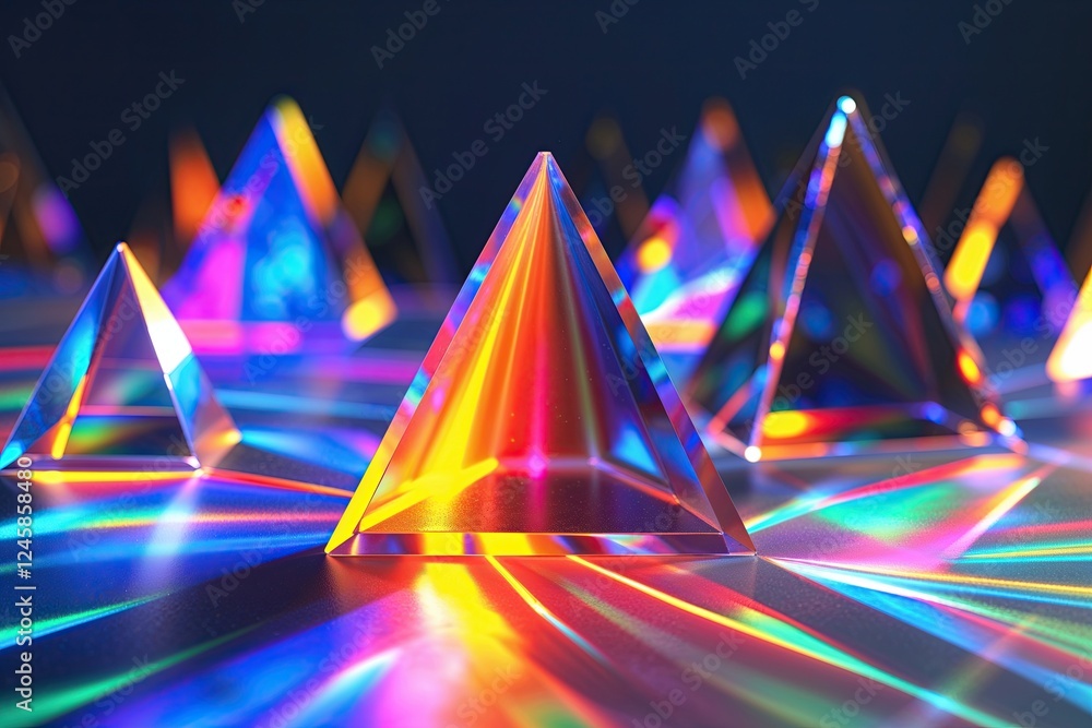 Poster vibrant triangular holographic prisms displaying unique spectral light patterns