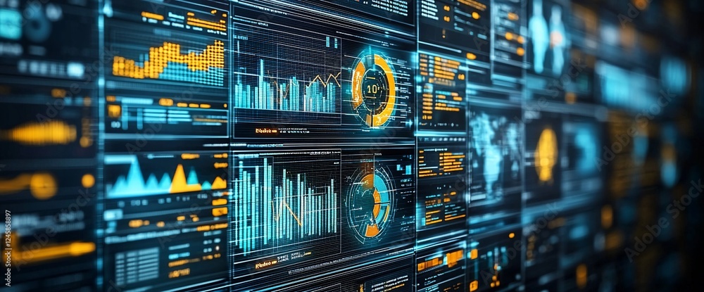 Poster global data analysis on screen, charts & graphs