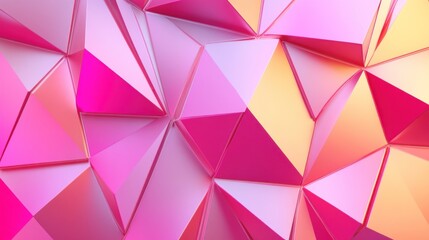 Fototapeta premium Geometric background with overlapping triangles in shades of pink and yellow creating a modern abstract design