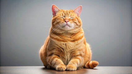 Obraz premium A plump red feline in a serene position, eyes closed and face tilted upwards as if in deep contemplation and meditation , paws up, cat sitting