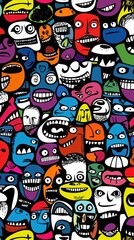 Fototapeta premium Colorful cartoon faces pattern, fun background, graphic design, website decoration