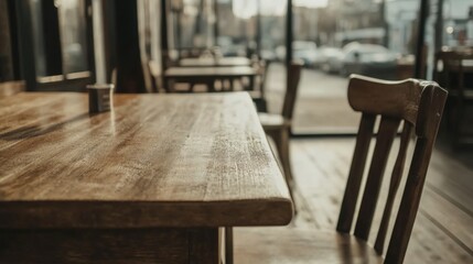 Empty cafe table, chairs, street view. Lifestyle photography