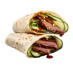 Transparent PNG of Peking Duck Wrap with Hoisin Sauce, Cucumber & Scallions | Isolated Background