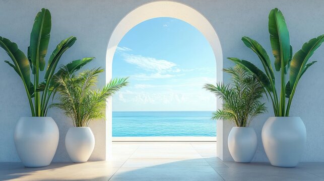 Tropical Seaview Lounge with Modern Design and Sunlight at Santorini Island