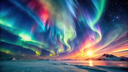 ethereal lights dance across polar skies, a celestial display of colored wisps and glowing tendrils stretching across the heavens , celestial, glow