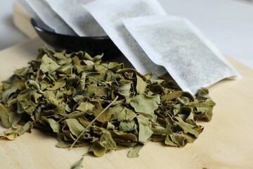 Fresh Moringa tea isolated on white background. Healthy lifestyle concept tropical herb Moringa ( Teh Daun Kelor )