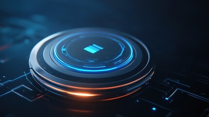 Futuristic glowing circular interface in blue and orange hues on dark background. innovative technology concept