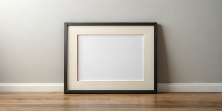 Black gallery frame mockup with customizable mat board in modern style, interior design