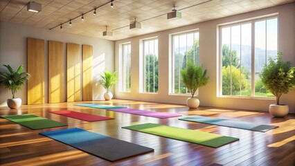 Fototapeta premium Serene yoga studio with colorful mats in a peaceful atmosphere, studio, colorful, studio,colorful,inner peace,atmosphere