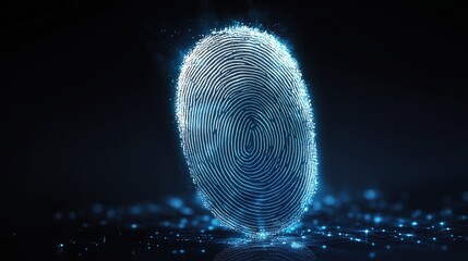 Digital fingerprint glowing with blue light on a dark background. technology and cybersecurity
