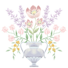 Flower in vase painting botanical illustration