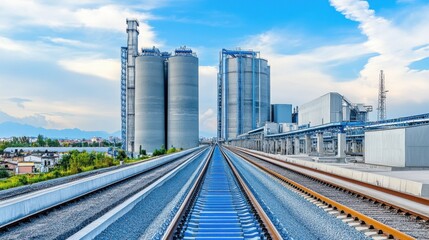 Fototapeta premium Conveyor belts transporting freshly processed cement powder to storage containers
