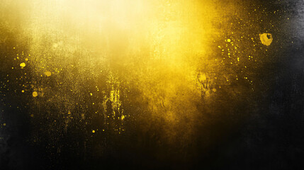 A rough abstract background blends black, gold, and yellow colors, creating a shiny, bright light and glowing template with grainy texture on a transparent backdrop.