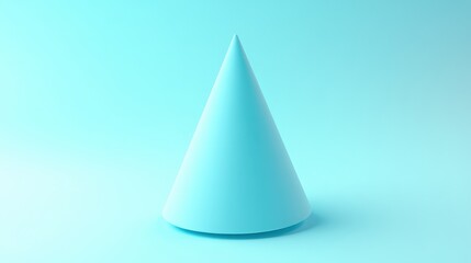 Aqua Cone Minimalism:  A singular aqua blue cone stands isolated against a matching minimalist backdrop, capturing the essence of geometric simplicity and serenity. 