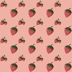 Cute Strawberry Seamless Pattern on Pink Background 