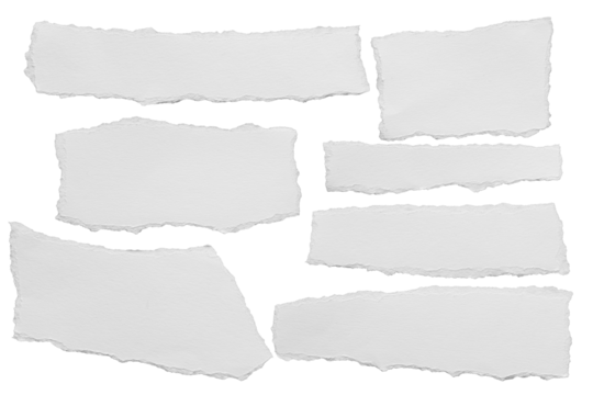 torn blank pages with uneven texture edges. set of ripped white paper sheets png isolated on transparent background. document or newspaper mockup - Powered by Adobe