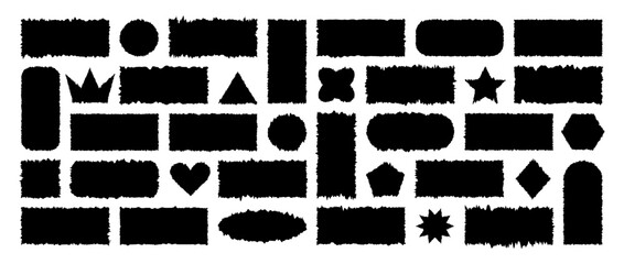 Jagged Rectangle. Set of torn paper pieces. Textured grunge element bundle for collage, text box, banner, sticker. Vector illustration isolated on white background.