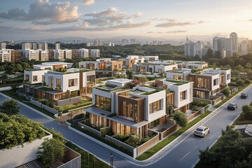Obraz premium Innovative Housing Estate Development Transforming Urban Landscapes with Contemporary Architecture