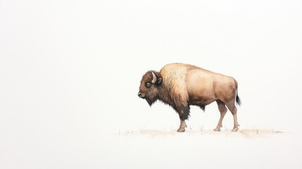 A solitary bison stands gracefully on a serene landscape with soft, muted colors