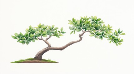 A beautifully illustrated tree with vibrant green leaves and a twisting trunk on a plain background
