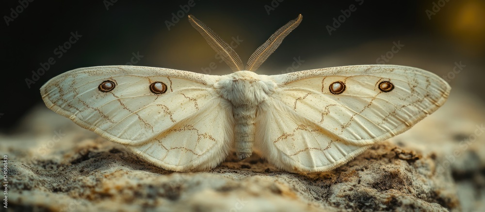 Poster close-up of a delicate white moth displaying intricate patterns and a serene natural background in s