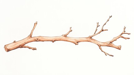 Detailed illustration of a wooden branch showcasing natural textures and colors, isolated