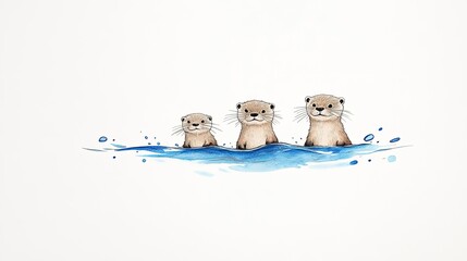Three playful otters swimming in a vibrant blue water, showcasing their joyful interaction