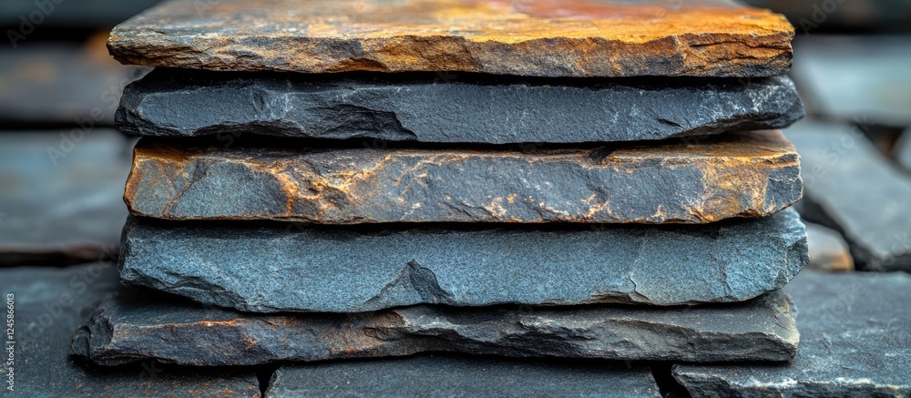 Poster weathered slate tiles stacked for rustic interior design or historical architecture projects with a 