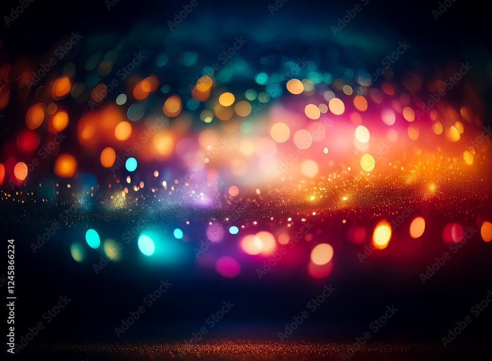 Fototapete Abstract blurry background with vibrant bokeh lights creating a festive and dreamy atmosphere.  The colorful illumination adds a touch of magic and sparkle.