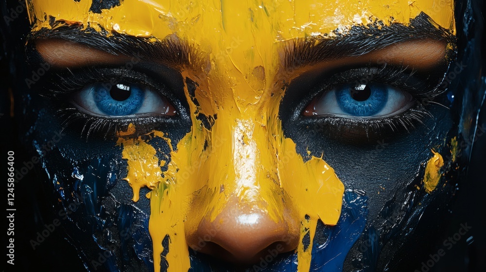 Poster creates ultra realistic and very high resolution 3d a painting with splashes of dripping paint in ye