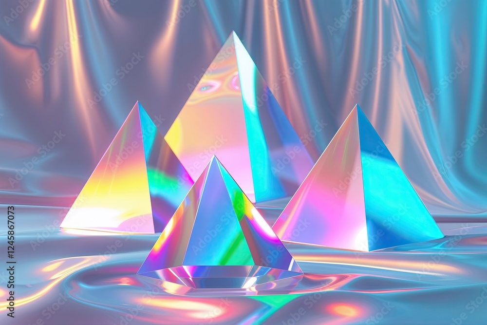 Poster triangular holographic prisms displaying color spectrum on translucent background