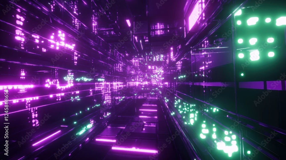 Aufkleber a high-tech digital network with glowing neon lights creating an abstract futuristic scene