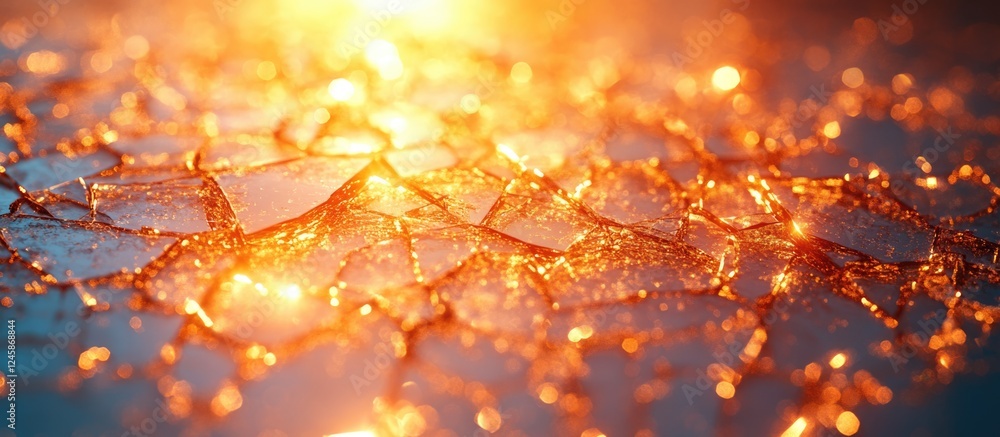 Poster intricate texture of shattered glass with glimmering light reflections creating a captivating abstra