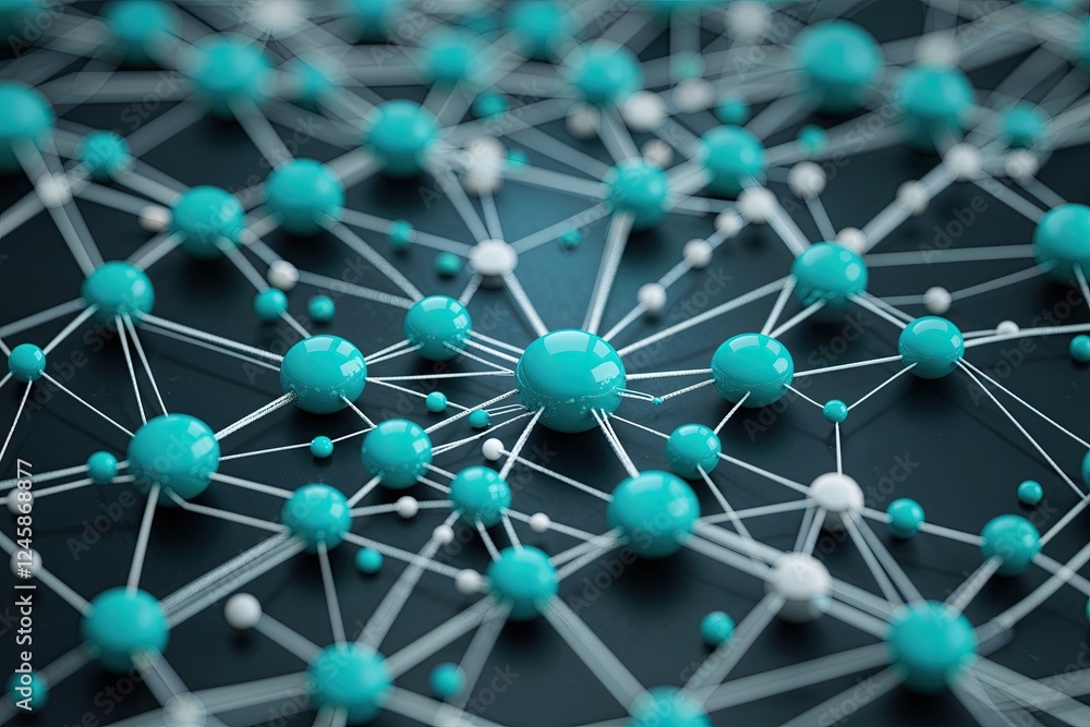 Poster modern network design featuring dynamic connectivity with teal dots and lines