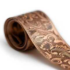 shiny gold plaque with engravings, and gold ribbon, elegant, white background