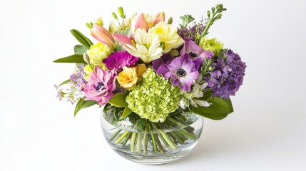 Fresh Spring Flowers in Glass Vase Celebrating International Women's Day with Soft Pastel Tones and Contemporary Elegance