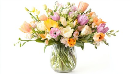 Fototapeta premium Fresh Spring Flowers in Glass Vase Celebrating International Women's Day with Soft Pastel Tones and Contemporary Elegance